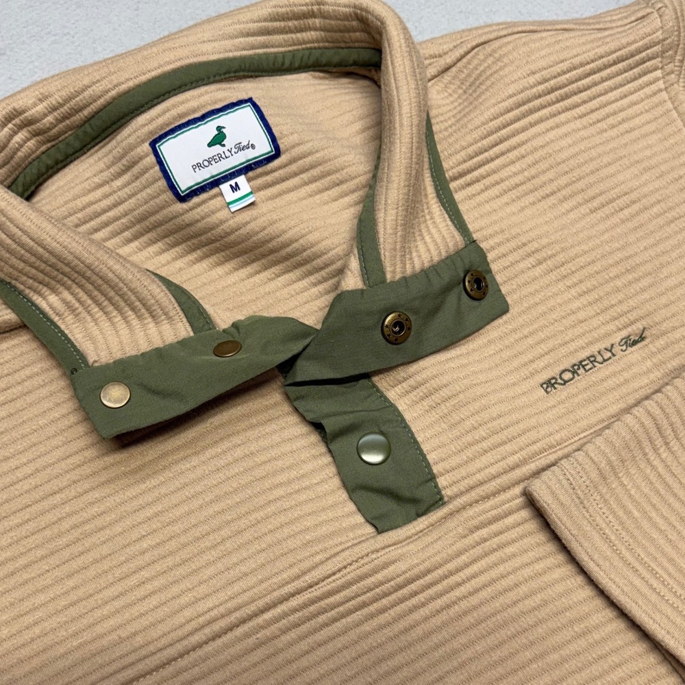 Properly Tied Ridgeway Pullover Womens M Tan Ribbed Quarter Snap Sweatshirt